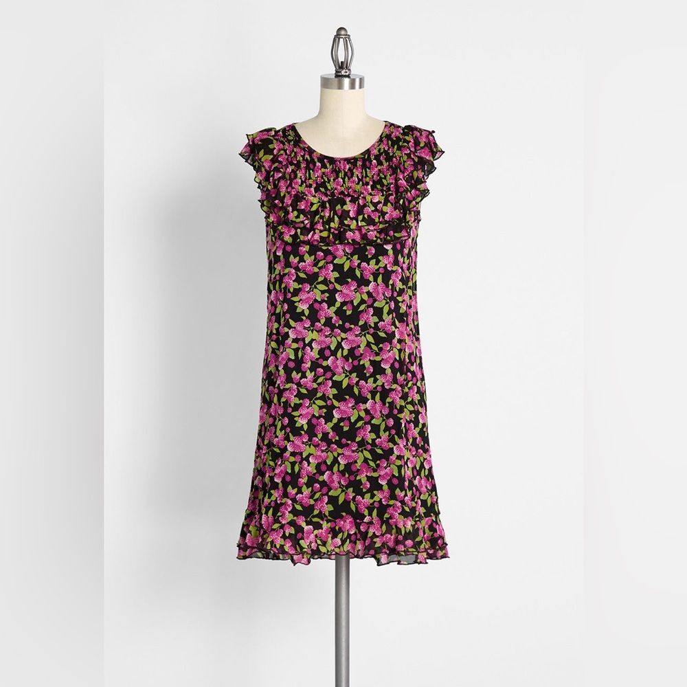 NWT ModCloth Jam Packed on the Prairie Black Raspberry Print Mini Dress Size M